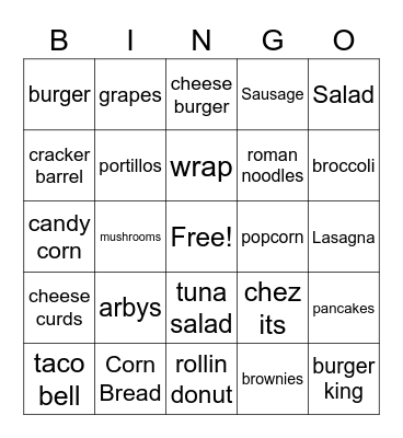 Food Bingo Card