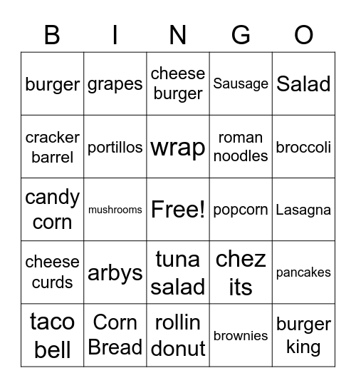 Food Bingo Card