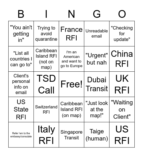 RFI Bingo Card