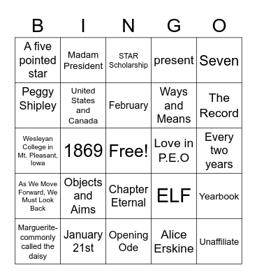 Chapter D - Bingo Card