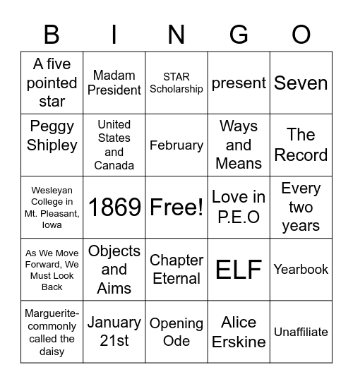 Chapter D - Bingo Card