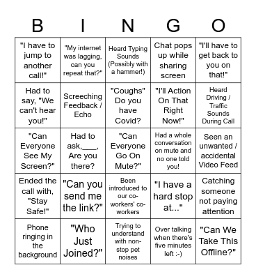 Orion "Work From Home" Bingo Card