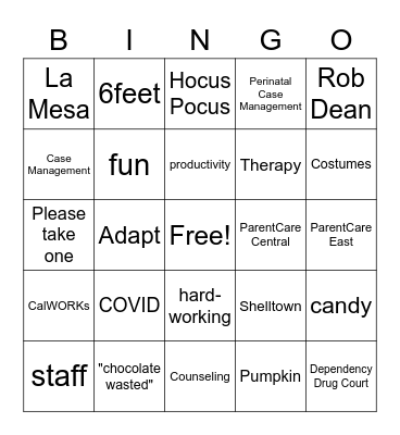 Vista Hill Bingo Card
