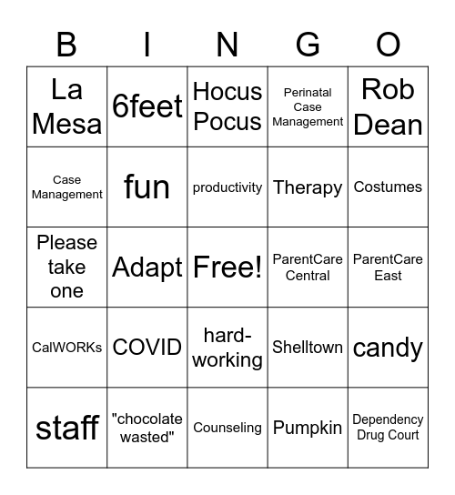 Vista Hill Bingo Card