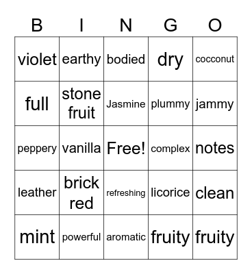 Wine Tasting Bingo Card