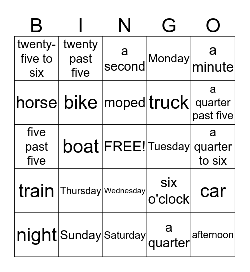Bingo Unit 5 Bingo Card