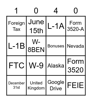 GMS Expat 1040 Bingo Card