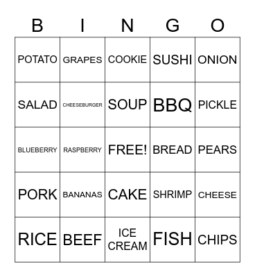 FOOD Bingo Card