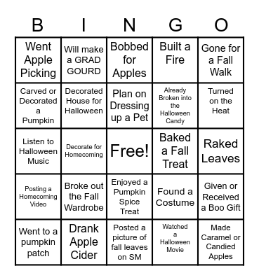 BRONCO FALL BINGO Card