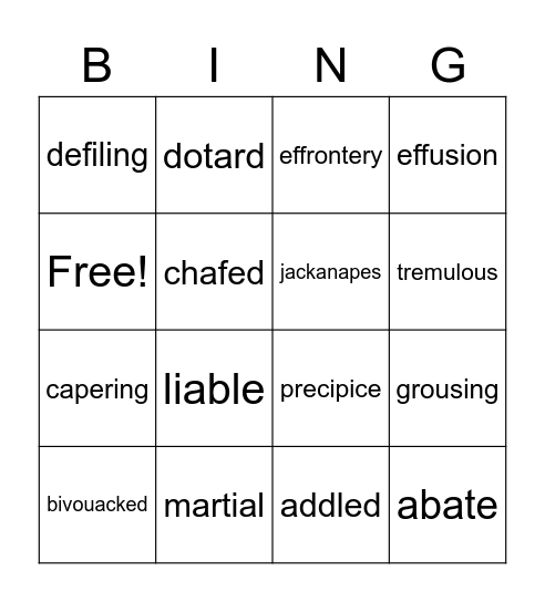 Vocabulary Bing-! Bingo Card