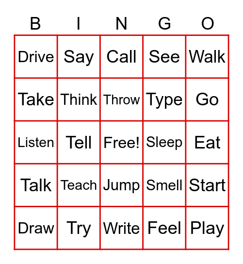 Verbs Bingo Card