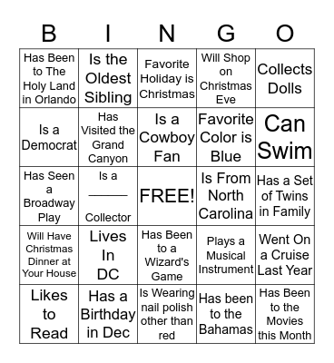 Get To Know You BINGO Card