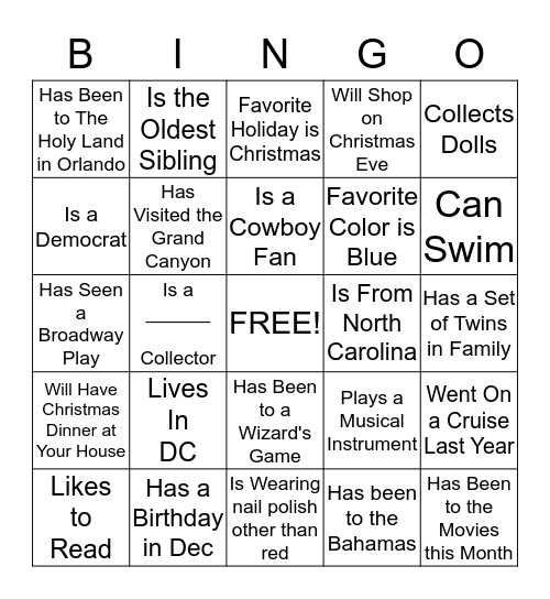 Get To Know You BINGO Card