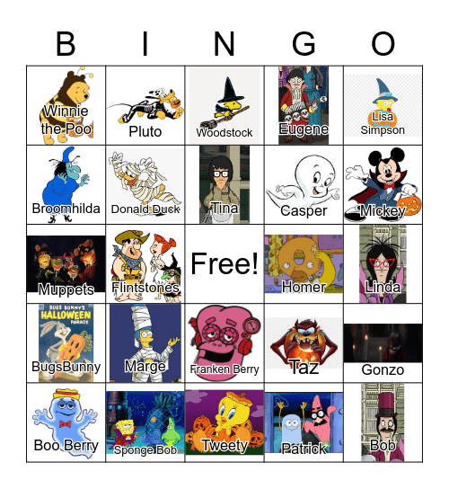 Cartoons in Costume Bingo Card