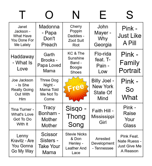 Game Of Tones 10/19/20 Game 2 Bingo Card