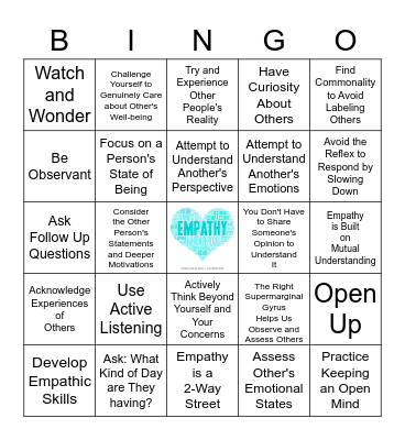 Empathy Bingo Card