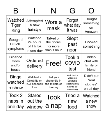 Quarantine Bingo Card
