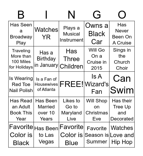 Get To Know You Bingo Card