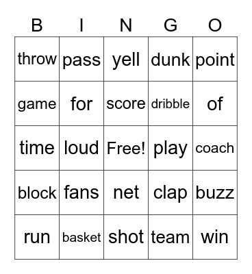 basketball Bingo Card