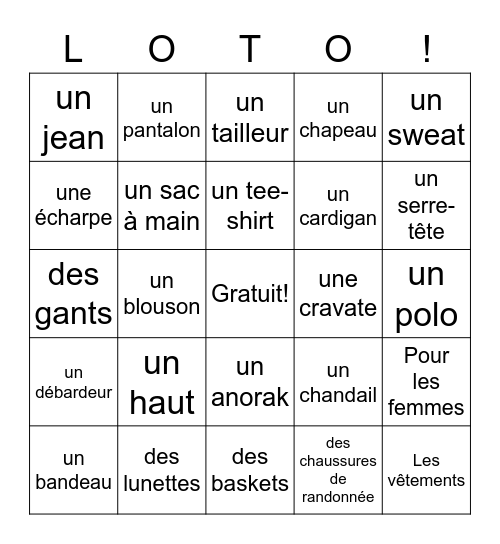 Ch. 7.1 French Bingo Card