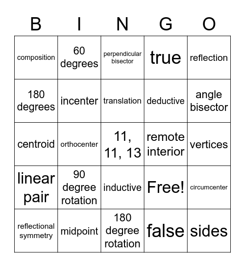 Various Topics from Geometry 1-5 Bingo Card