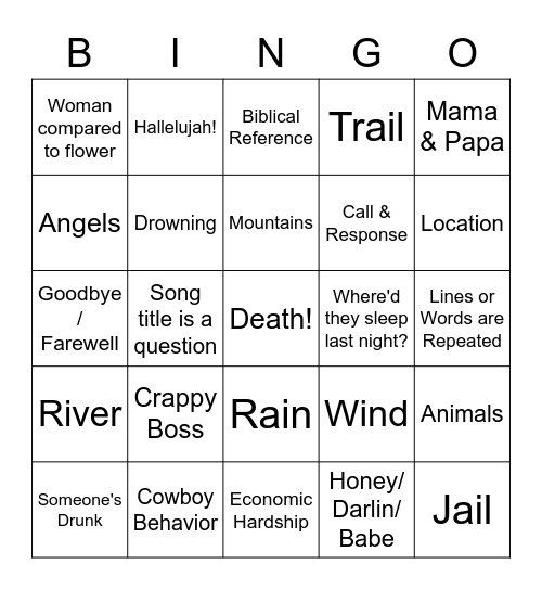 Second Half Bingo Card