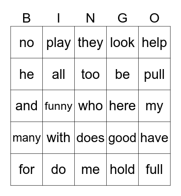 Words to Know BINGO Card