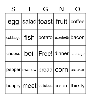 Food & Related Wordsbread Bingo Card