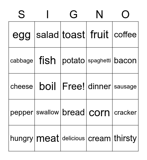 Food & Related Wordsbread Bingo Card
