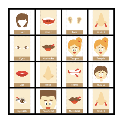 Parts of your face BINGO Card
