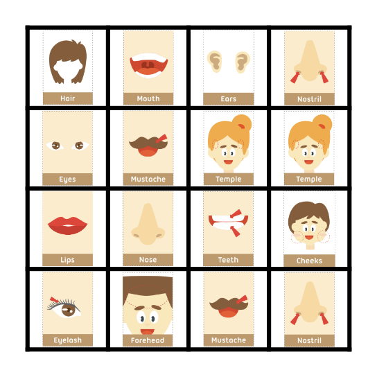 Parts of your face BINGO Card