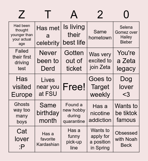 PC 20 BINGO <3 Bingo Card