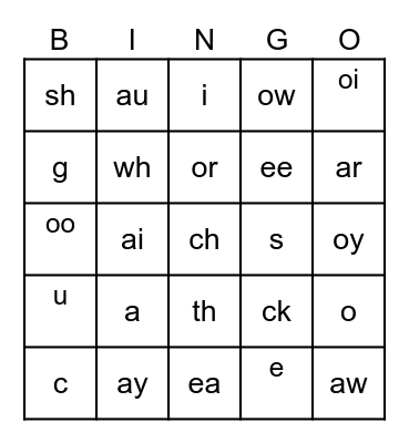 Phonics Bingo Card