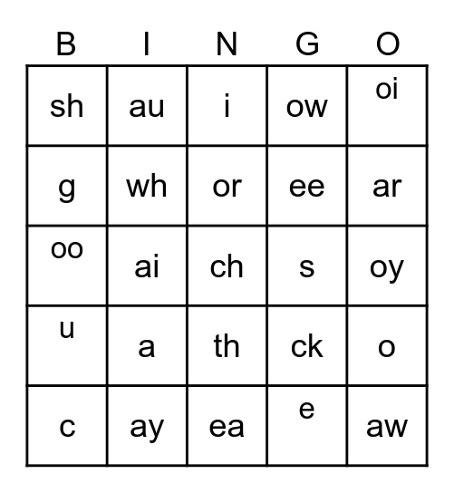 Phonics Bingo Card