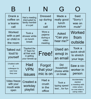 Remote Work Bingo! Bingo Card
