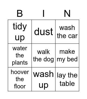 Chores bingo Card