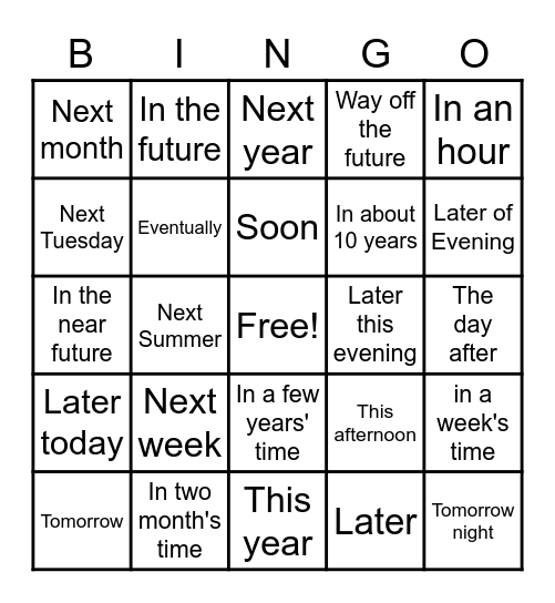 Future Time Expression Bingo Card