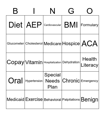 Gateway Health Literacy Bingo Card