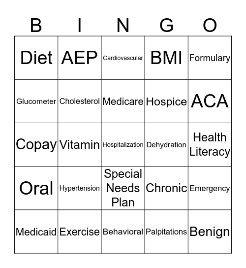 Gateway Health Literacy Bingo Card