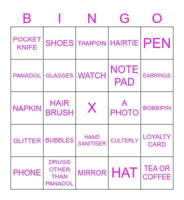 H   A   N   D         B    A    G Bingo Card