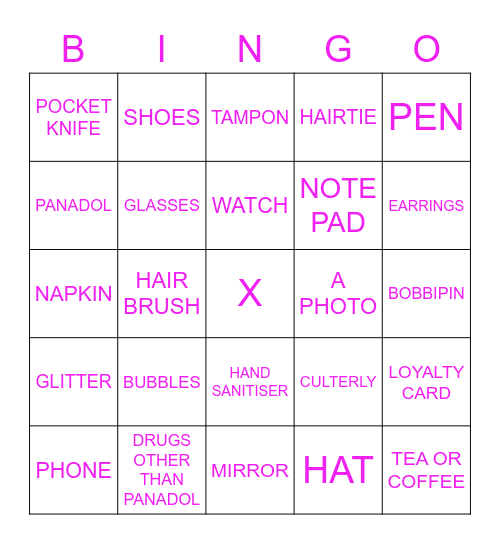 H   A   N   D         B    A    G Bingo Card