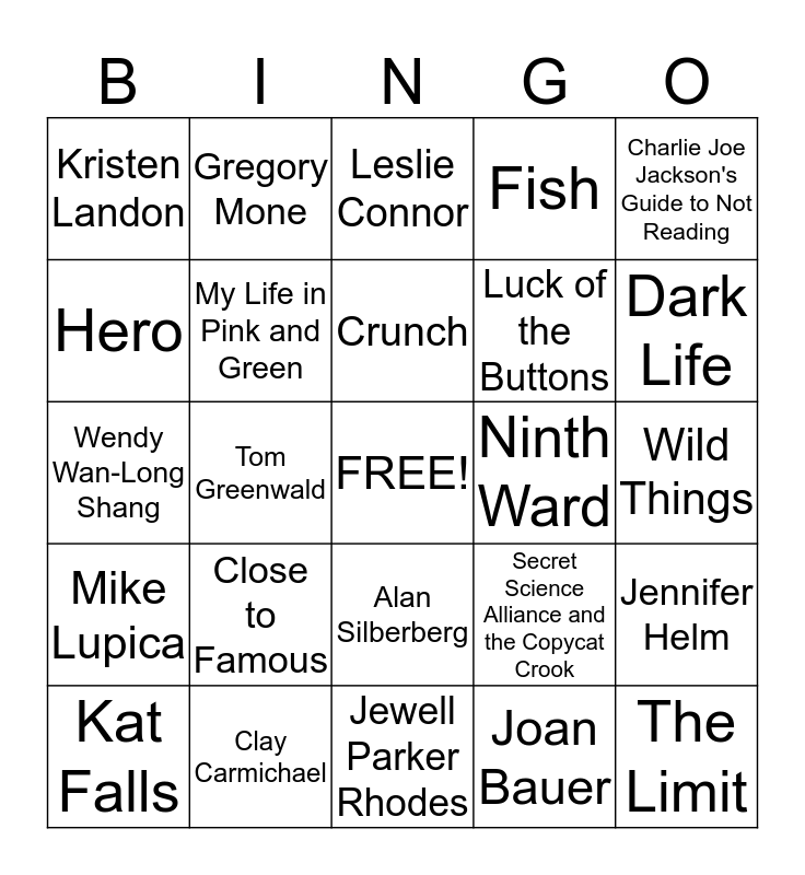 Book Award Nominees 20122013 Bingo Card