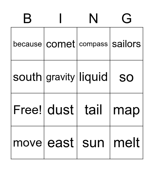 Gr 6 Lesson 3C / 3D Vocab Bingo Card