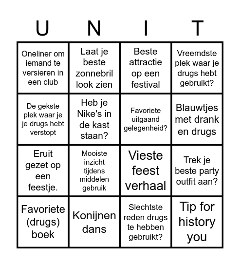 Unity Den Haag Bingo Card