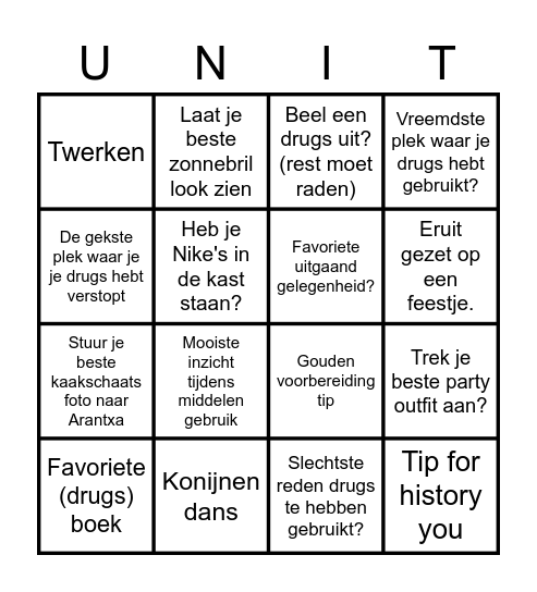 Unity Den Haag Bingo Card