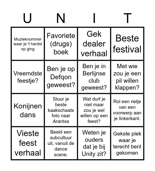 Unity Den Haag Bingo Card