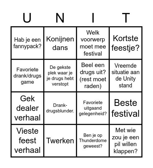 Unity Den Haag Bingo Card