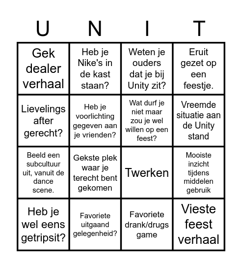 Unity Den Haag Bingo Card