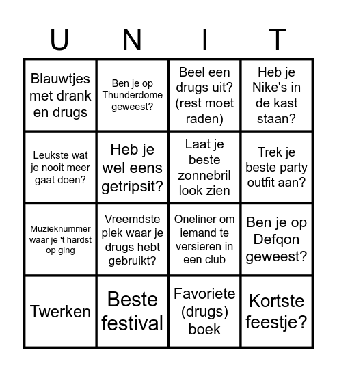 Unity Den Haag Bingo Card