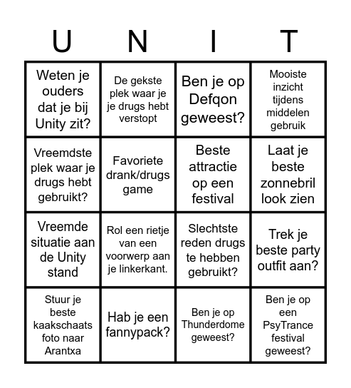 Unity Den Haag Bingo Card